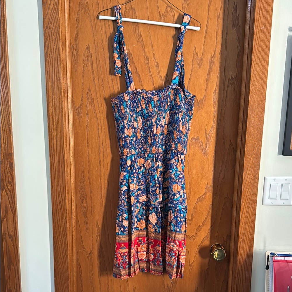 Vibrant Floral Midi Skirt in Blue and Red